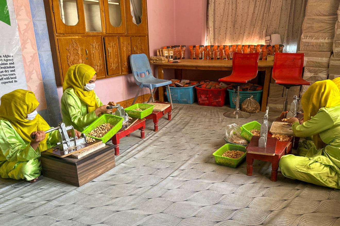 A group of women in a processing factory. 
